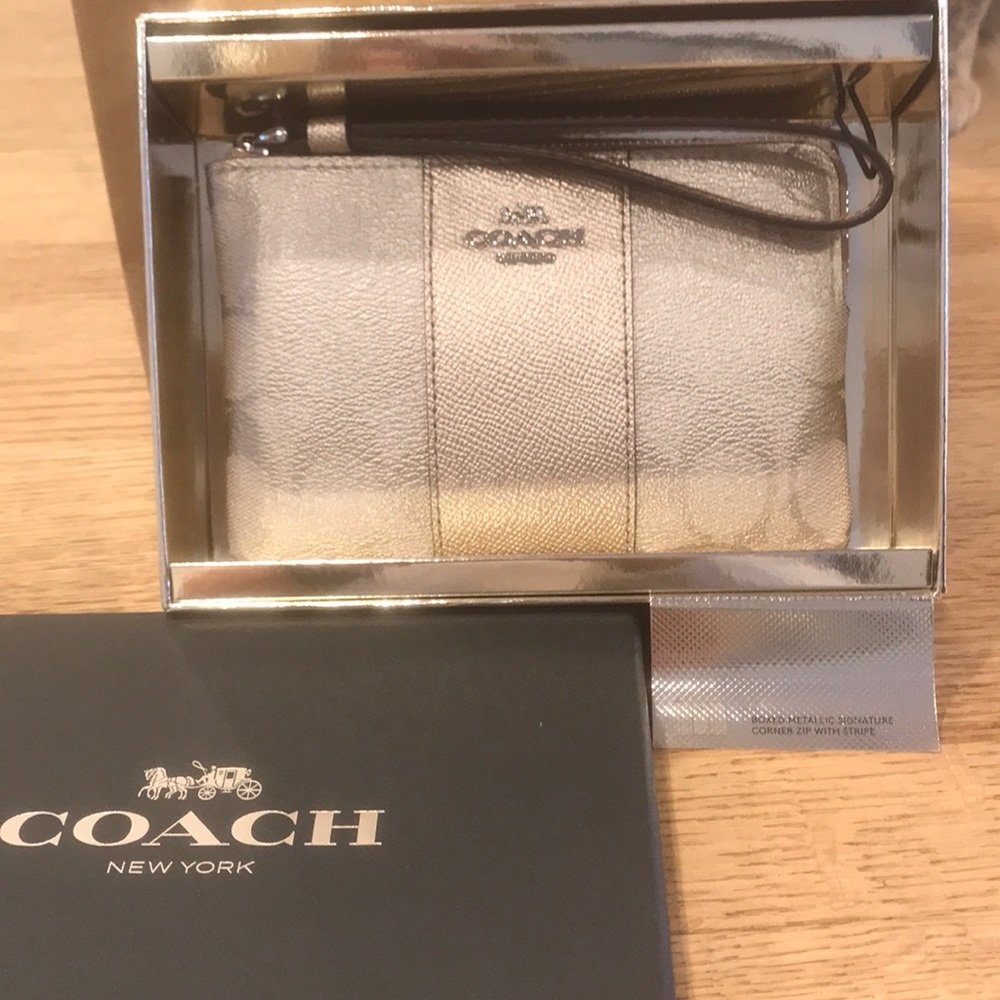 Coach Signature Wristlet Metallic Boxed NWT